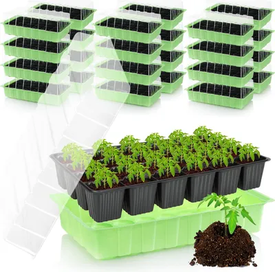 Produktbild von com-four® 24x Mini-Zimmergewächshaus mit Deckel - Anzuchtset mit 576 Töpfen