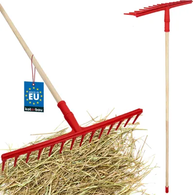 Zdjęcie produktu dla KOTARBAU® Grabie do Siana 54 CM Trawy Liści Grabie Uniwersalne Extra-Click Plastikowe Trzonek Drewniany 1,5 M