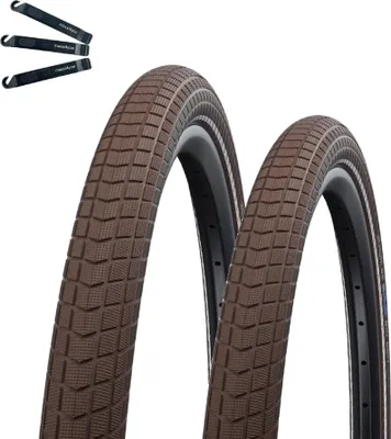 Produktbild von Angebot Set 2 x Schwalbe Big Ben Fahrradreifen Braun mit Reflex 50-622 ( 28 x 2.00 ) inkl. maxxi4you Reifenheber