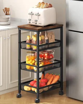 Image de Chariot de rangement à 4 niveaux, sur roulettes, pour la cuisine et la maison