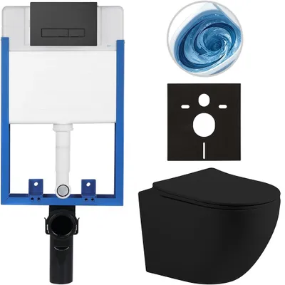 Immagine prodotto di CERANO - Set completo per WC da incasso Lite/Cesso - nero opaco - Pulsante per WC Slim, nero opaco - da incasso - 49x36 cm