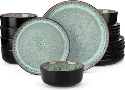 Produktbild von Luxora Tafelservice – Essteller und Frühstücksteller – 6 Personen – 24-teilig – Dunkelgrün Keramisch – Stilvolles Design