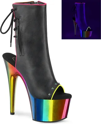 Produktbild von Pleaser ADORE-1018RC-02 Plateau Stiefeletten Schwarz Kunstleder - Regenbogen Chrome EU 37