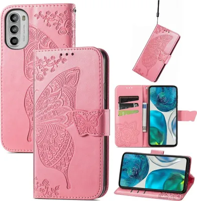Produktbild von Mobigear Butterfly  Motorola Moto G52 Hülle Klapphülle Geldbörse - Pink