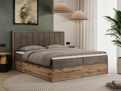 Obrázek produktu pro Kontinentální poste Boxspring s úložným prostorem BELLISSIMO 7-zónovou matrací - 160x200 cm - Multipocket H3 | Hnědá Samet - Topper T25