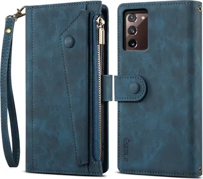 Produktbild von Schutzhülle für Samsung Galaxy Note 20/Note 20 5G Reißverschluss Hülle, Leder Klapphülle Kartenfach Standfunktion Brieftasche mit Trageband Blau