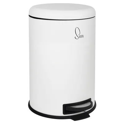 A white pedal bin with a black pedal and trim, shown from a front-diagonal angle.