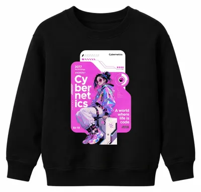 Immagine prodotto di Cybernetics: Felpa con cappuccio per bambini, collezione "Japan Y2K Techwear", colore nero, taglia 140