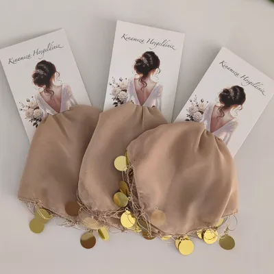 Produktbild von 10x Beige Kina Hatirasi Set Elegantes Henna Nacht Andenken Karte Mendili Tanztücher Dügün Hochzeit Verlobung