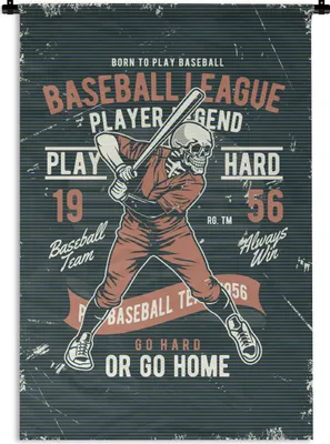 Produktbild von MuchoWow® Wandteppich Wandbehang Vintage - Totenkopf - Baseball 60x90 cm Tapisserie Dekoration Wandtuch - Foto-Teppich - Abwaschbar