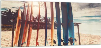 Produktbild von Bilder auf glas - Einteilig - Surfen Strand Board - 100x40cm - Glasbilder - Wandbilder - Bilder - zum Aufhängen bereit - Wanddekoration aus Glas - Glas Bilder - Wandbild auf Glas - GAB100x40-4992
