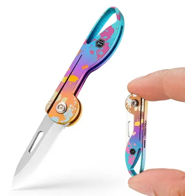 Produktbild von Klappmesser Mini EDC Titan TC4 Griff 7cr17Mov Stahl Klinge Tusche-Verlauf Schlüsselanhänger