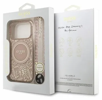 Immagine prodotto di Custodia posteriore Guess con motivo floreale IML, con cinturino, compatibile con iPhone 17 Pro/18 Pro, colore rosa