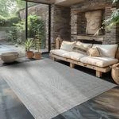 Produktbild von Outdoor Teppich Einfarbig Wetterfest Terasse Balkon Garten Küchenteppich Flachgewebe Sisal Optik, Größe: 240 x 340 cm, Farbe: Silber