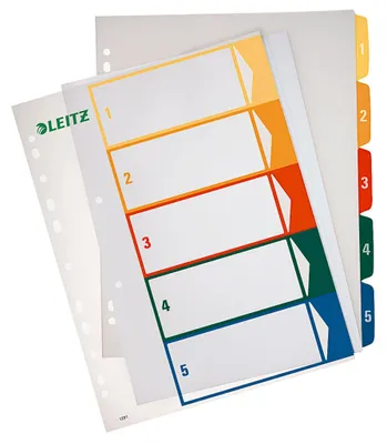 Immagine prodotto di Leitz 12910000 1291 Zahlenregister - PP, blanko, bedruckbar, A4 Überbreite, 5 Blatt, farbig