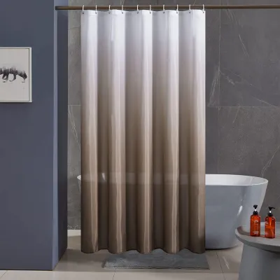 Produktbild von Duschvorhang, Badezimmervorhang, Polyestergewebe, schimmelresistent, wasserdicht, waschbar, für Dusche und Badewanne, 150 x 180 cm, weiß bis taupe, mit 10 Duschvorhangringen.