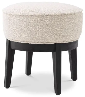 Produktbild von Casa Padrino Luxus Hocker Cremefarben / Schwarz Ø 45,5 x H. 47 cm - Runder Wohnzimmer Sitzhocker - Moderner Rundhocker - Luxus Möbel