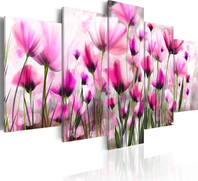 Produktbild von Leinwandbilder Blumen 200x100 cm Vlies Leinwandbild 5 tlg Kunstdruck modern Wandbilder XXL Wanddekoration Design Wand Bild - rosa bokeh Natur Pflanzenmotiv 020110-110
