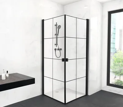 Obrázek produktu pro Sprchový kout s rohovým vstupem Aurlane 90 x 90 cm barva rámu černá dekor skla průmyslový design FAC880