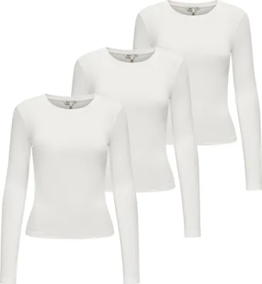 Produktbild von ONLY Damen Langarmshirt 3er Pack - ONLRILEY O-NECK TOP, Longsleeve, Rundhals, Baumwolle Stretch Ecru XS