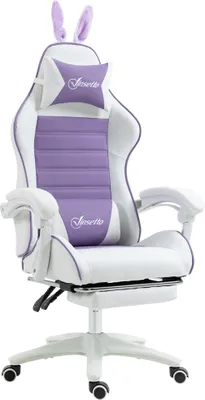 Produktbild von Gaming Stuhl Ergonomischer Gamer Stuhl mit Lendenwirbelstütze, Fußstütze Hasenohren Kopfkissen Violett