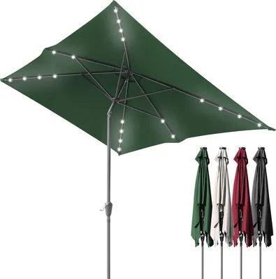 Produktbild von Bettizia Sonnenschirm Ø210x140cm mit LED, UV-Schutz, Kurbel - Grün, Ampelschirm beidseitig um 30° knickbar Rechteckig Balkonschirm