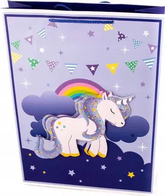 Produktbild von Geschenktüte Einhorn Groß 31x42cm - Bunte Papiertragetasche für Kindergeburtstag & Party
