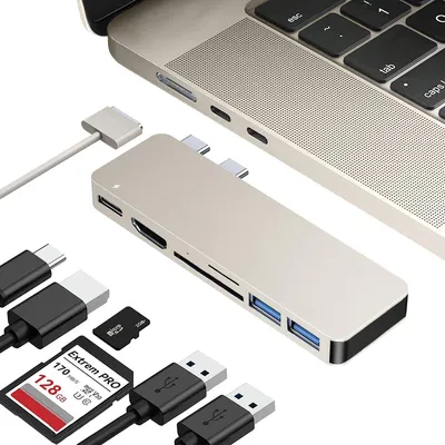 Produktbild von iMounts MacBook Air USB-C Hub - HDMI, USB3.0, SD-Leser, M2/M3 - Laden und Datenübertragung - Polarstern/Starlight
