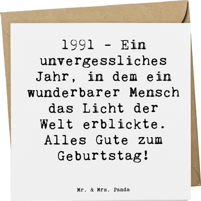 Produktbild von Mr. & Mrs. Panda Grußkarte Spruch 1991 Geburtstag - Weiß - Geschenk, anlasskarte, Geburtstagsgeschenk, Geburtsjahr, Glückwunschkarte, 30., Glück, handgemacht, Klappkarte