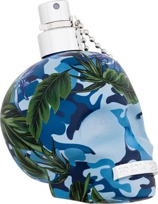 A close-up, studio shot of a Police To Be Exotic Jungle Eau de Toilette bottle.
