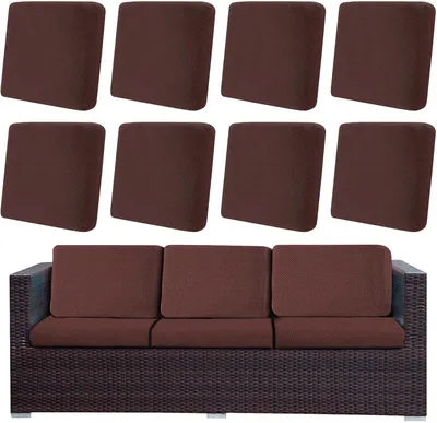 Produktbild von Outdoor Patio Sitzkissenbezug, Stretch Sofakissenbezüge Sofabezüge Abnehmbar Terrasse Gartenpolster Ersatzbezug für Rattan Ecksofa Terrassenmöbel,Braun
