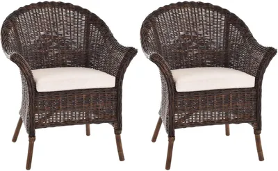 Zdjęcie produktu dla KRINES HOME Bardzo szeroki fotel rattanowy naturalny fotel rattanowy wiklinowy fotel wypoczynkowy wiklinowy fotel (zestaw/2 naturalny brąz, z poduszką)