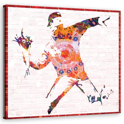 Produktbild von Leinwandbild Banksy Flower Thrower 50x50 Feeby Orange bild für die wand bereit zum aufhängen