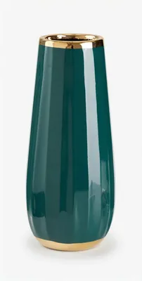 Zdjęcie produktu dla Wazon ceramiczny zielony butelkowy złote wykończenie elegancki dekor 30cm