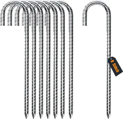 Produktbild von Bodenanker 8 Stück 30 cm mit J-Haken aus verzinktem Stahl – Trampolin-Erdnägel – Sturmanker