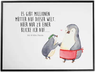 Produktbild von Mr. & Mrs. Panda schreibtischunterlage Pinguin mit Kind - Weiß - Geschenk, Muttertag, Mutter, Vorbild Mama, Familie, schreibtischunterlagen, malunterlagen, tischauflage