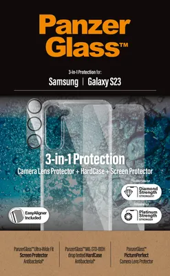 Obrázek produktu pro PanzerGlass - Ochranná sada 3 v 1 - Ochranný kryt pro mobilní telefon - Polykarbonát, termoplastický polyuretan (TPU) - pro Samsung Galaxy S23 (B0433+7315)