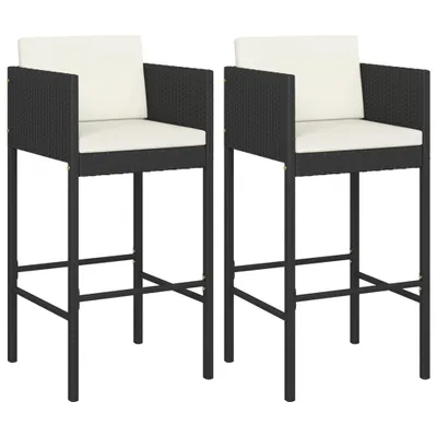 Image de vidaXL Tabouret de bar 2 pcs. avec coussin noir Poly rotin - Chaises de jardin