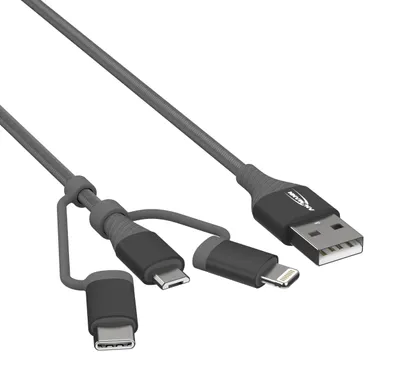 Produktbild von ANSMANN USB 3-in-1 Micro/Type-C/ Lightning Daten und Ladekabel, 120 cm