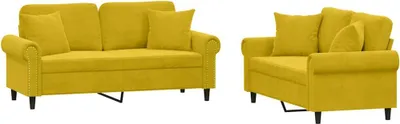 Imagen del producto de vidaXL Juego de 2 sofás con cojines, color amarillo, tapizados en terciopelo