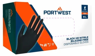 Image de Gants jetables en nitrile non poudrés (paquet de 100) - Taille S - Noir - Portwest