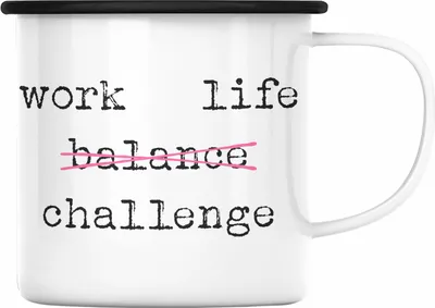 Produktbild von Trendation - Work Life Challange Emaille Tasse mit Spruch Frauen Frau Geschenk Büro Arbeit Kollegin Kollege Geschenk (Schwarz)