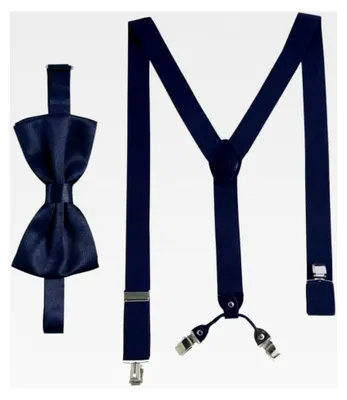 Produktbild von Hosenträger mit Fliege Set für Herren und Damen - Y-Form Träger elastisch mit starken Clips - 3,5 cm breit - längenverstellbar - Vorgebundener Schlips für Anzug