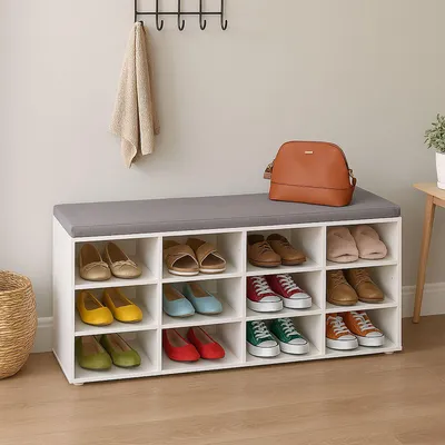 Image de Banc de rangement à chaussures avec coussin - Organiseur de couloir