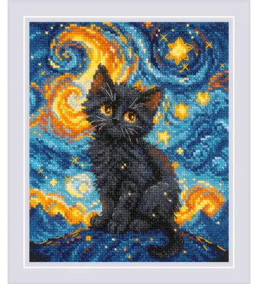 Produktbild von Riolis-Stickset „Sternenkatze“, 15 x 18 cm
