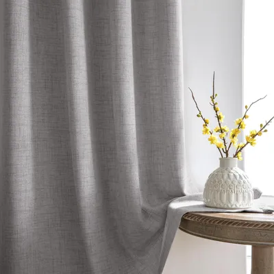 Zdjęcie produktu dla Zasłony z taśmą marszczącą 210 x 140 cm, zestaw 2 sztuk, wygląd lnu, półprzezroczyste, do sypialni