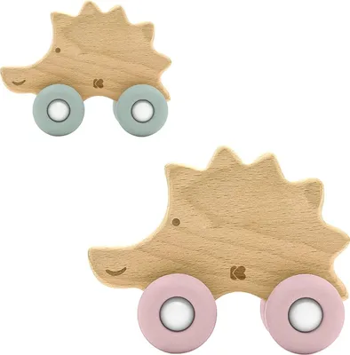 Produktbild von Kikkaboo Beißring Igel Holzspielzeug mit Silikonbeißring Buchenholz weiche Form rosa
