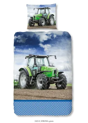 Produktbild von Good Morning Kinderbettbezug "Traktor" - Grün - (140x200/220 cm) - Baumwolle 100% Flanell