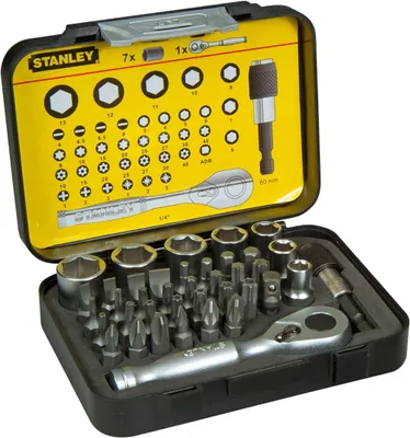 Image de STANLEY Coffret d'embouts de vissage 1/4'' 25mm + clé à cliquet - Jeu de 39 pièces