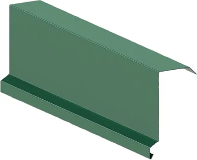 A green metal profile piece, likely for roofing or construction, is shown against a white background.